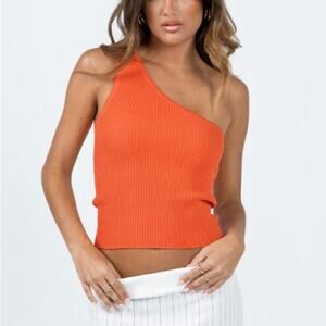 Princess Polly Denham One Shoulder Rib Knit Tank Top in orange Size US 4